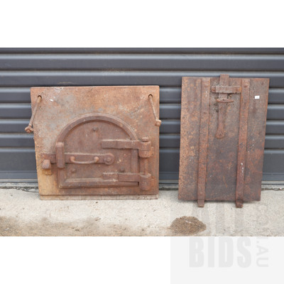 Antique Bakers Oven Doors with Mounting Panel and Another Oven Door