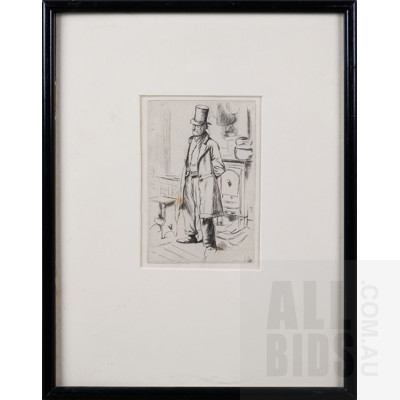 Charles Keene (1823-1891, British), Man Before Stove, Etching, 11.5 x 8 cm