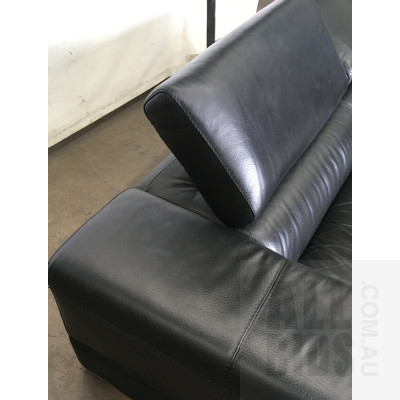 Two Seat, Black Leather Lounge With Adjustable Head Rest