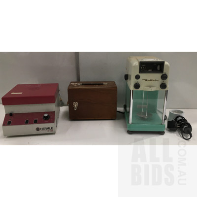 Vintage, BHG Hermle Centrifuge, Mettler Balance Machine, Eschenbach magnifier With Light And Timber Box