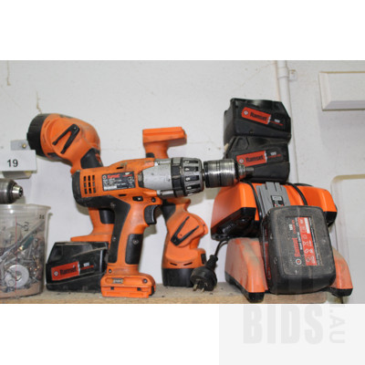 Shelf Lot of 18V Cordless Electric and Pneumatic Hand Tools