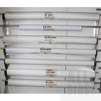 Aluminium Rack With Seven Rolls of Commercial Printable Window and Banner Vinyl