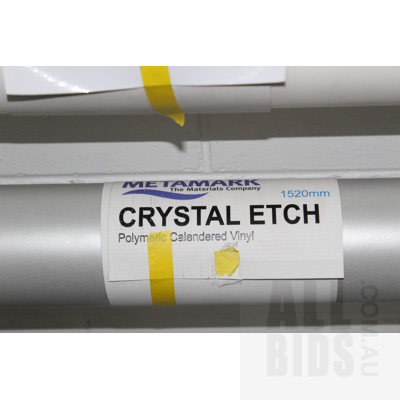 Two Aluminium Racks With 10 Rolls of Commercial Frosted Film and Vinyl