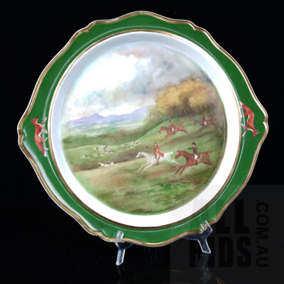 Val Johnson, Hunting Scene, Hand-Painted Porcelain Plate, Diameter: 27 cm