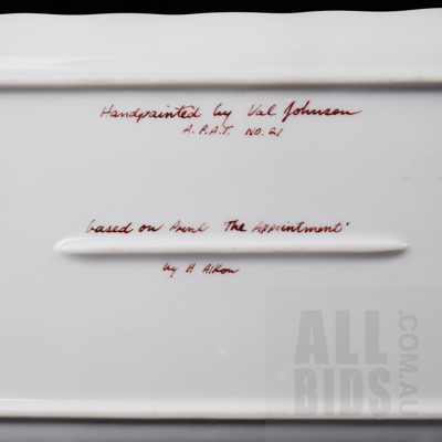 Val Johnson, The Appointment (After H. Alkon), Hand-Painted Porcelain Plate, 13.5 x 29.5 cm