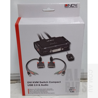 Lindy 2 Port DVI, USB 2.0 & Audio KVM Switch Compact - RRP 189.00 - As New