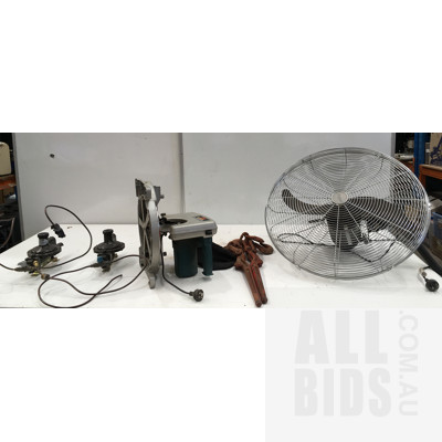Ryobi Handyline 210mm Compound Mitre Saw, Commercial Fan, Two Gas Regulators And Load Binders