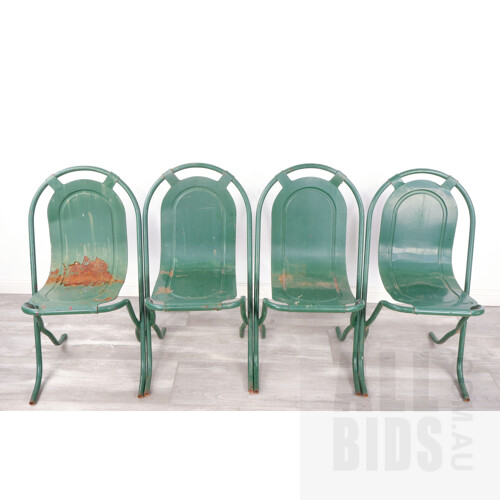 Set of Four Vintage Rustic Green Sebel Stak a Bye Chairs