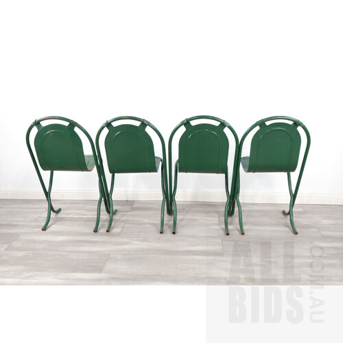 Set of Four Vintage Rustic Green Sebel Stak a Bye Chairs