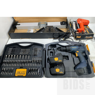 Tool Set, Including Nail Gun, Drill and Drill-Bit Set & Biscuit Joiner System