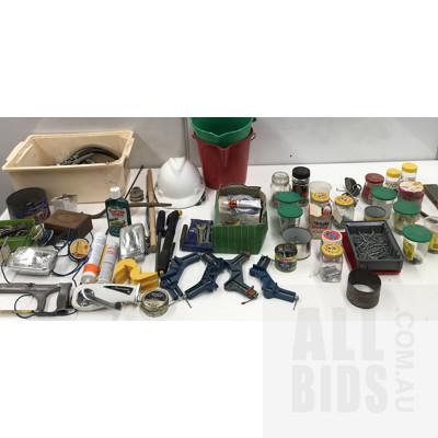 Assorted Tools, Hardware And Jars Of Assorted Fasteners
