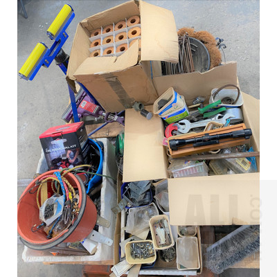 Pallet Lot of Assorted Hardware, Including Tools, Gardening and General Items