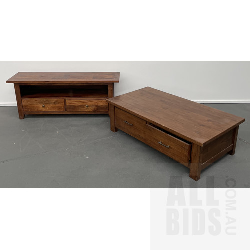 Solid Timber Entertainment Unit And Solid Timber Coffee Table