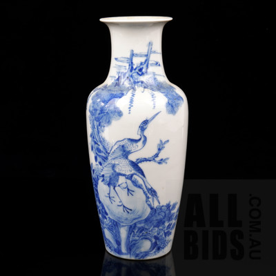 Chinese Blue and White Vase Decorated with Crane and Blossoms, Early 20th Century