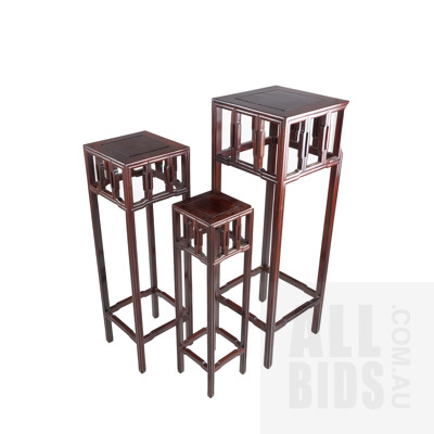 Three Graduating Chinese Rosewood Plant Stands, Mid to Late 20th Century