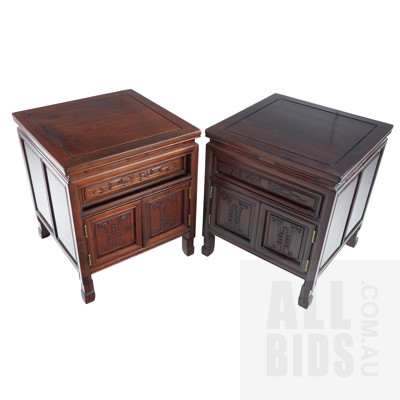Pair of Chinese Rosewood Bedside Chests, Mid to Late 20th Century