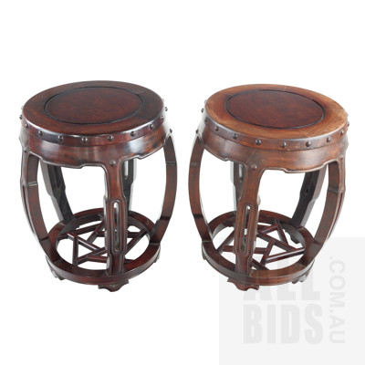 Pair of Chinese Rosewood Drum Stools, Mid to Late 20th Century