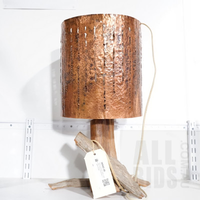 Retro Tree Root Table Lamp with Pierced and Beaten Copper Shade