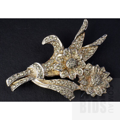Vintage Marcasite Floral Brooch in E.W Payne Kent Box