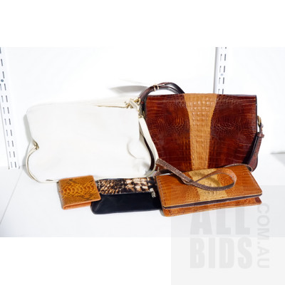 Collection of 5 Handbags Including Two crocodile Skin Examples and More