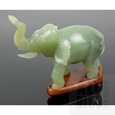 Chinese Carved Serpentine Elephant on Fitted Hardwood Stand