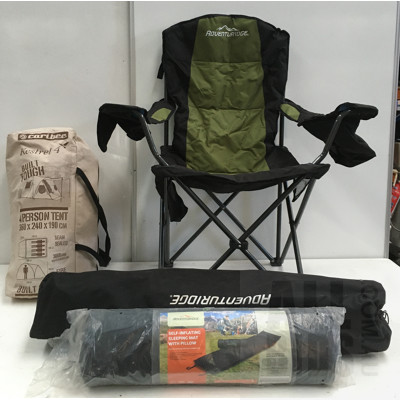 Caribee Kestrel 4 Person Tent,  Adventuridge Camping Chairs And Adventuridge Self-Inflating Sleeping Mat With Pillow