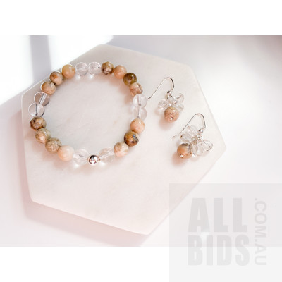African Opal and Crystal Quartz Bracelet and Earring Set