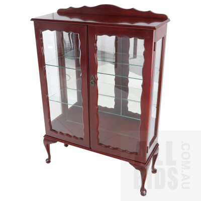 Antique Style Mirror Back China Cabinet with Cabriole Legs