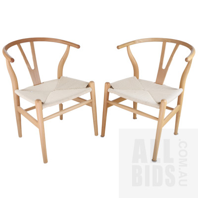 Pair of Contemporary Replica Wishbone Dining Chairs