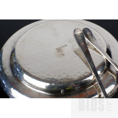 Pair of Chinese Silver Dishes with Hammered Finish with Two Chinese Silver Oyster Forks