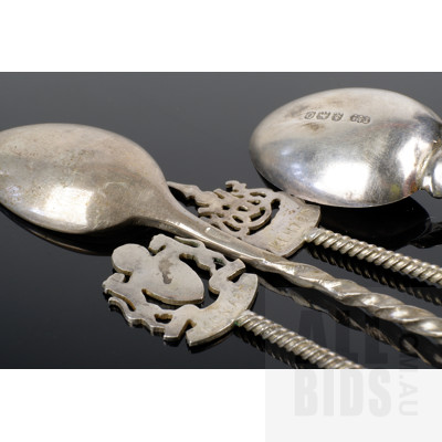 Five .800 Silver Teaspoons, Birmingham Sterling Silver and Enamel Souvenir Teapsoon and More