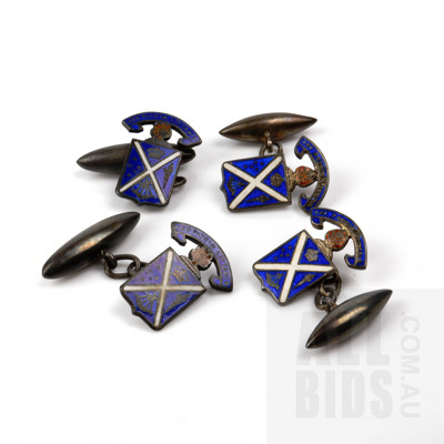 Two Pairs of Sterling Silver and Enamel Damman's Cuff Links
