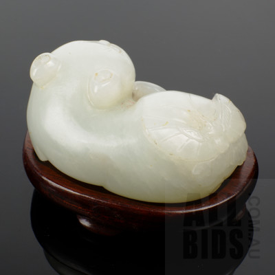 Chinese Jade Carving of a Lounging Cat with Butterfly