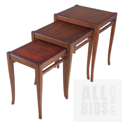 Set of Three Ash Nesting Tables with Tapered and Fluted Legs