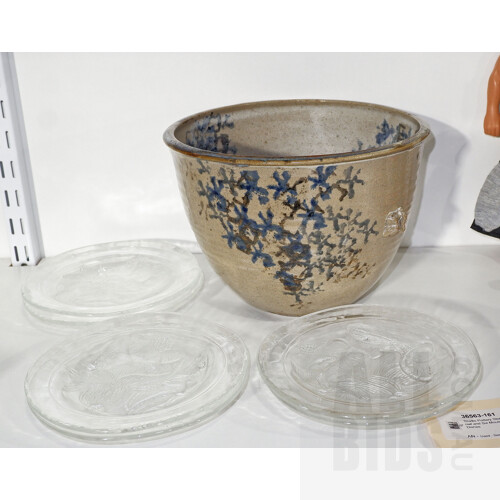 Studio Pottery Stoneware Bowl and Six Moulded Glass Dishes