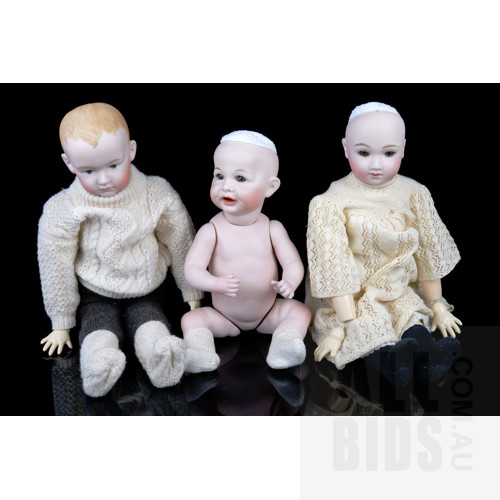 Simon and Halbig Model 116/A Full Bisque Doll, and Two Other German Bisque Head Dolls with Composite Bodies