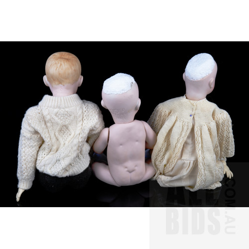 Simon and Halbig Model 116/A Full Bisque Doll, and Two Other German Bisque Head Dolls with Composite Bodies