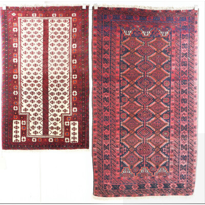 Afghan Baluchi Hand Knotted Wool Rug and Smaller Baluchi Prayer Rug
