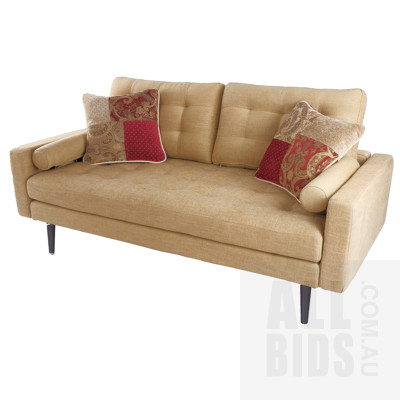 Contemporary Tan Fabric Upholstered Two-Seater Lounge with Detachable Sides and Back