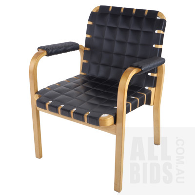 Contemporary Armchair with Black Vinyl Seat and Back