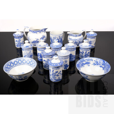 Assemblage of Spode Porcelain The Blue Room Collection Including Ten Lidded Spice Canisters, Two Jugs and More