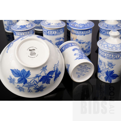 Assemblage of Spode Porcelain The Blue Room Collection Including Ten Lidded Spice Canisters, Two Jugs and More