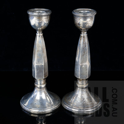 Pair of Weighted Sterling Silver Candlesticks, Birmingham, 1922 and 1924