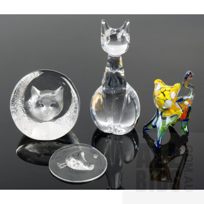 Matt Jonasson Cat Glass Paperweight, Royal Krona Crystal Cat Figure, Another Hand Blown Art Glass Cat and More