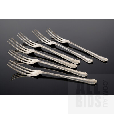 Six Sterling Silver Oyster Forks, Sheffield, William Hutton & Sons Ltd, 1964