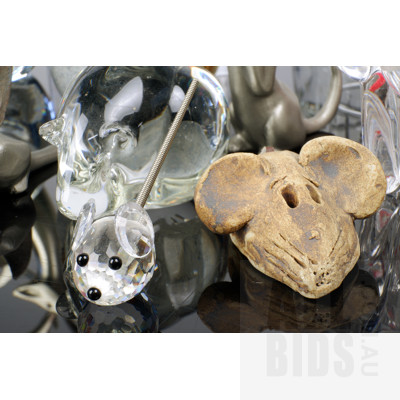 Collection of Items Including Swarovski Crystal Mousse, Ceramic Bird Figures, Crystal Bell, Glass Animals and More