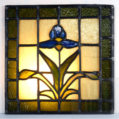Hand Made Lead Light Glass Panel with Flower Motif