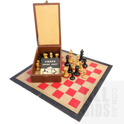 Vintage Chess Set with Wooden Pieces in Box and Board