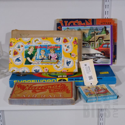 Collection Vintage Board Games and Jigsaw Puzzles Including Monopoly, National Series Air Race and More