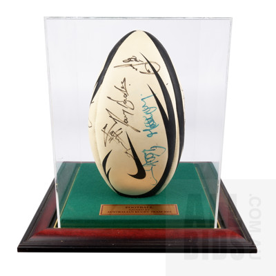 Framed Nike Rugby Football Signed by the 2001 Wallabies